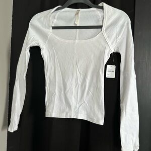 Free People White Long Sleeve Top